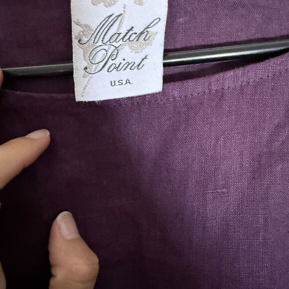 Match Point Linen Shirt Blouse Bolero Large Purple Fig Elastic Wristband Flax - Picture 4 of 8